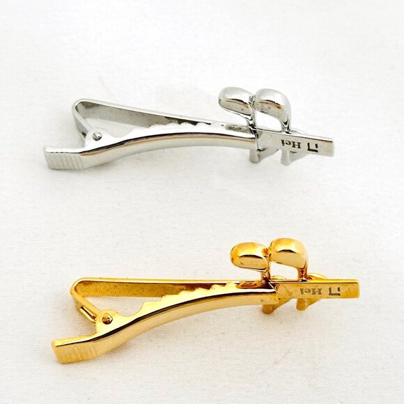 Deluxe Partial Music Note Cufflink & Tie Clip Set Gold/Silver - Picture 4 of 11